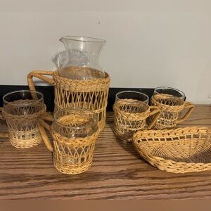 Vintage wicker drinkware set